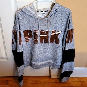 NWOT Victoria Secret Pink crop mesh grey hoodie